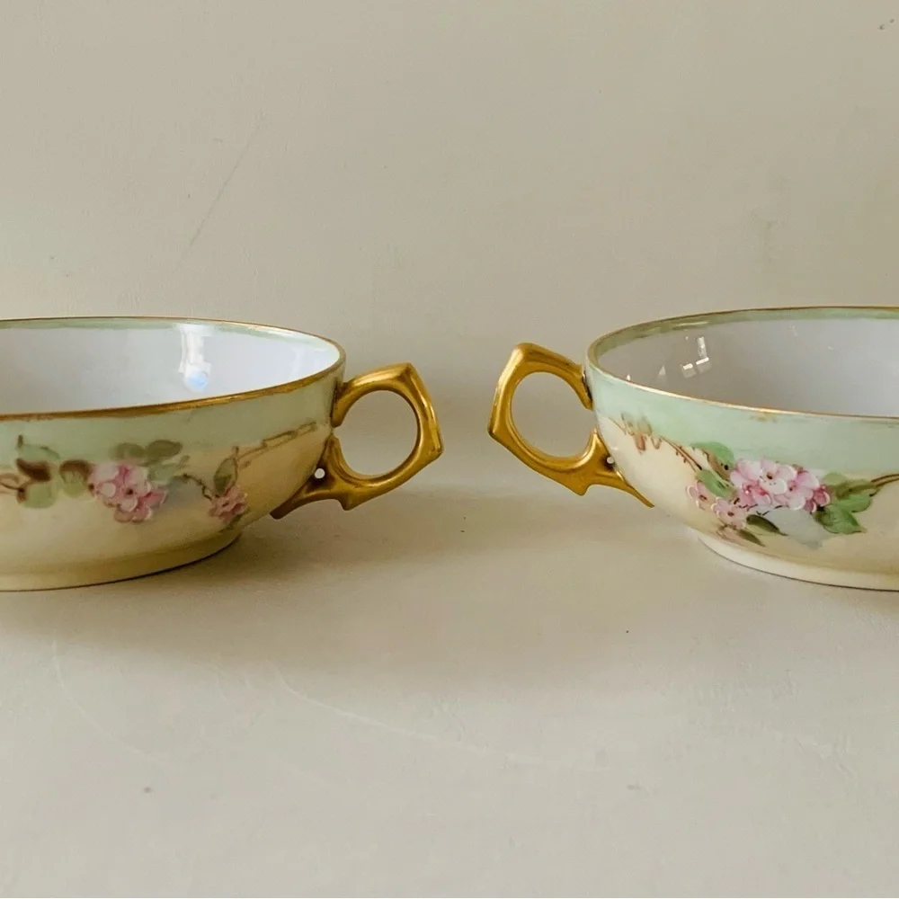 Vintage T&V Limoges France Double Handled Soup Bowls